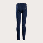 A pair of dark navy blue slim-fit jeans shown on a headless mannequin form against a solid light beige background. 7 For All Mankind Slimmy Sateen Jeans. Sakks Menswear Southampton.
