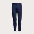 A pair of navy blue slim-fit trousers shown on a clean, solid, light off-white background. Briglia 1949 Trousers available at Sakks Menswear in Southampton.