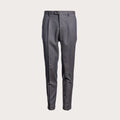 A pair of dark gray, slim-fit trousers with front pleats, shown against a solid light beige background. Briglia 1949 Trousers available at Sakks Menswear in Southampton.