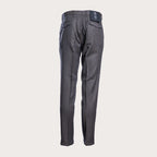 A pair of dark gray slim-fit trousers shown from the back, featuring a subtle houndstooth pattern, belt loops, and back pockets, set against a solid light gray background. Briglia 1949 Trousers available at Sakks Menswear in Southampton.