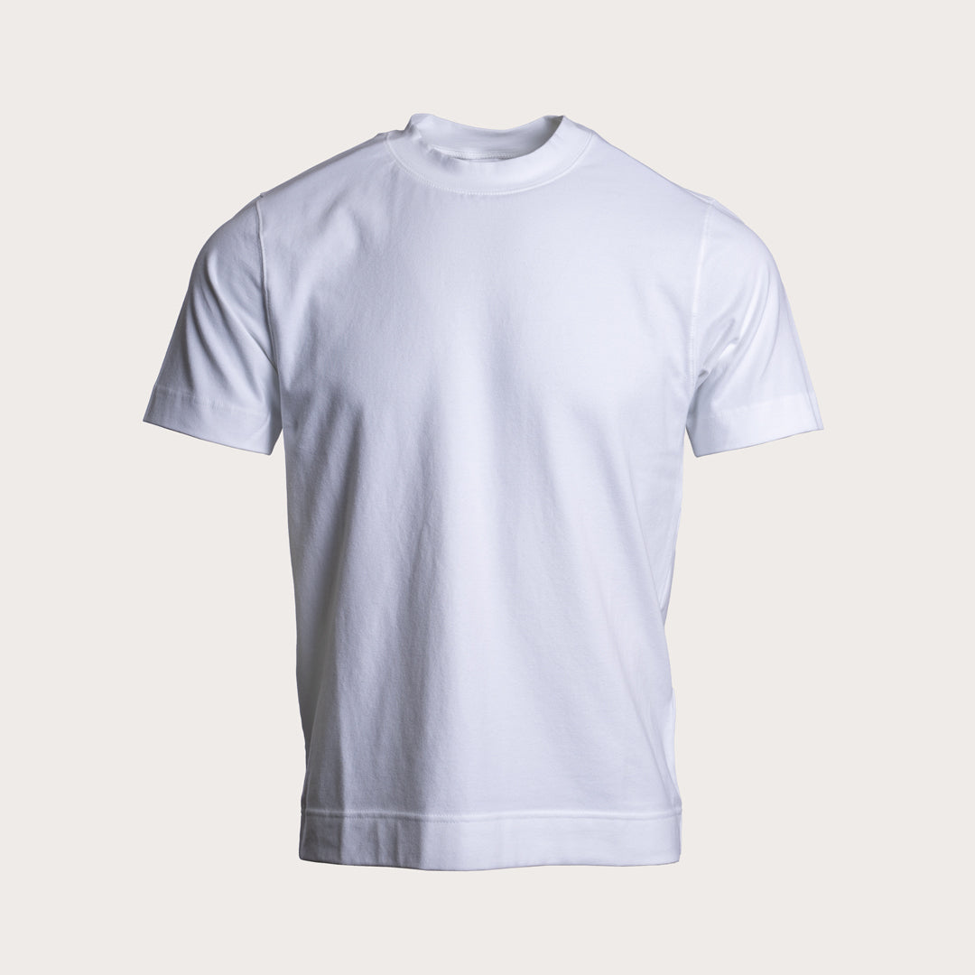 A plain white short-sleeve crewneck t-shirt displayed on a neutral light beige background. Circolo 1901 T-Shirt available at Sakks Menswear in Southampton.
