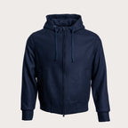 A navy blue zip-up hoodie with a drawstring hood and front pockets, displayed on a neutral light gray background. Circolo 1901 Hoodie available at Sakks Menswear in Southampton.