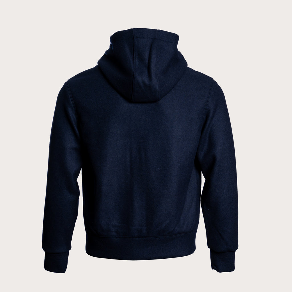A dark navy blue hoodie shown from the back, displayed on a clean, light beige background. Circolo 1901 Hoodie available at Sakks Menswear in Southampton.