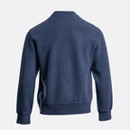 A navy blue knit sweater shown from the back, featuring a crew neck, ribbed collar, cuffs, and hem, on a light gray background. Circolo 1901 Jumper available at Sakks Menswear in Southampton.
