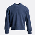 A navy blue crewneck sweatshirt with a textured knit fabric, shown against a plain light gray background. Circolo 1901 Jumper available at Sakks Menswear in Southampton.