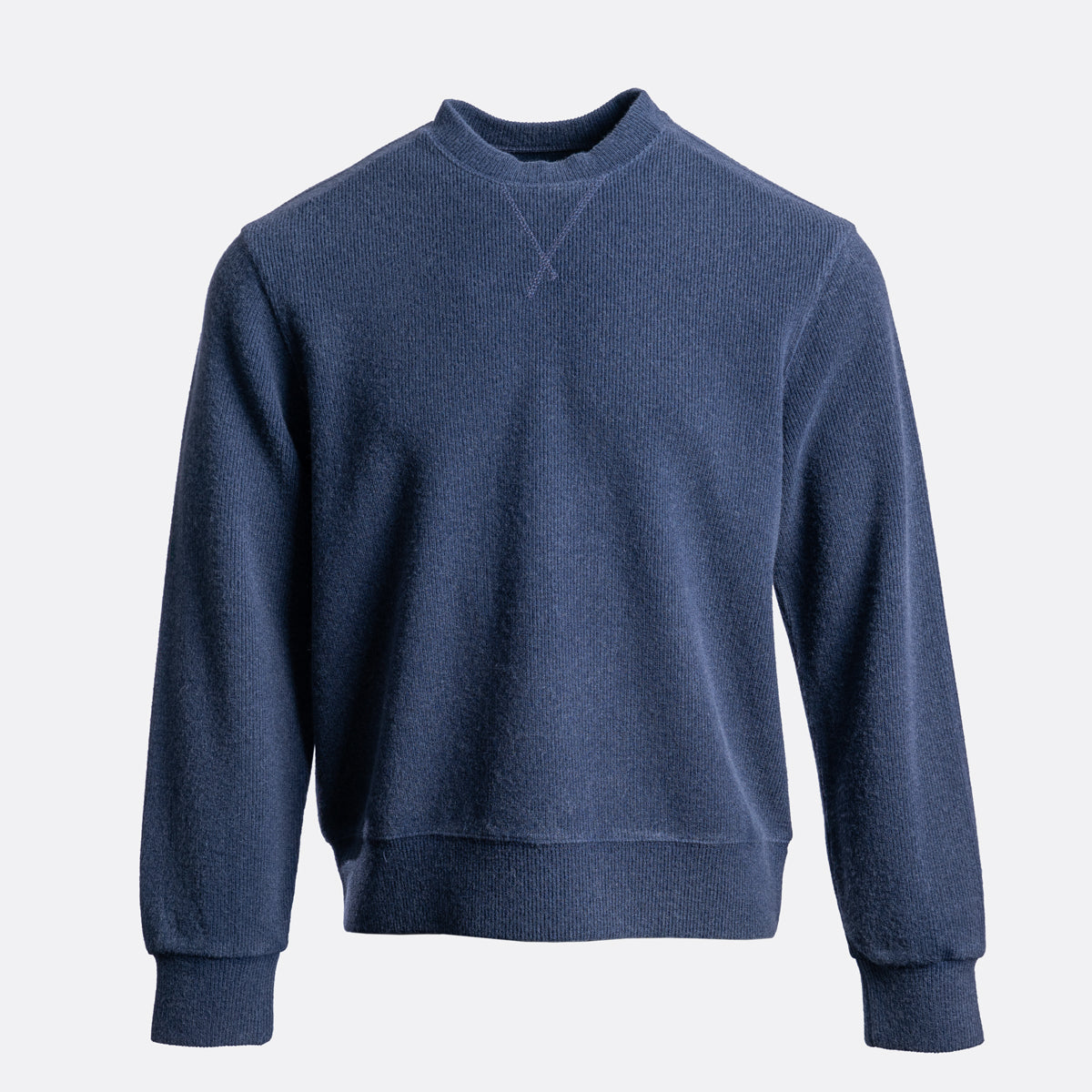 A navy blue crewneck sweatshirt with a textured knit fabric, shown against a plain light gray background. Circolo 1901 Jumper available at Sakks Menswear in Southampton.