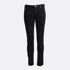 A pair of slim-fit black jeans shown flat against a light gray background. Emporio Armani Chinos. Sakks Menswear Southampton.