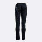 Black slim-fit pants shown from the back, featuring a button closure, belt loops, and two back pockets with a subtle logo on the right pocket, set against a plain light gray background. Emporio Armani Chinos. Sakks Menswear Southampton.