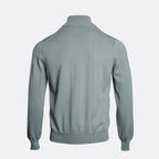 A sage green knit sweater shown from the back, featuring a mock neck, long sleeves, and ribbed cuffs and hem, displayed on a light gray background. Gran Sasso Knitwear available at Sakks Menswear in Southampton.