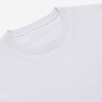 Close-up of a white crew-neck t-shirt showing the inner neck label with 'Oliver Sacksaby' printed in gray. Oliver Sweeney T-Shirt available at Sakks Menswear in Southampton.