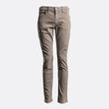 A pair of slim-fit jeans in a muted taupe-brown color, shown on a clean, light gray background. PAIGE Jeans available at Sakks Menswear in Southampton.