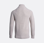A light beige ribbed knit sweater shown from the back, featuring a mock neck and long sleeves, displayed on a clean white background. Thomas Maine Jumper available at Sakks Menswear in Southampton.