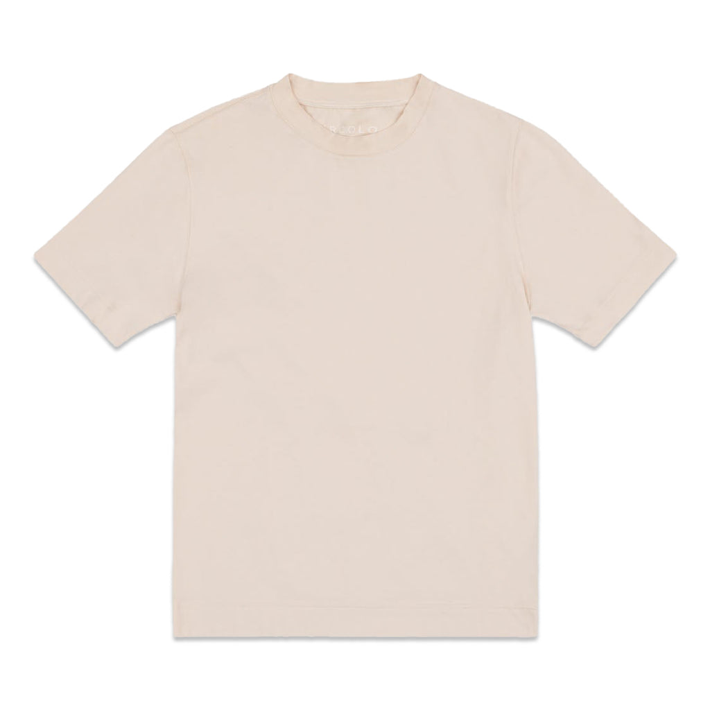 A Off-White coloured t-shirt is placed flat in front of a light grey background. Circolo 1901 T-Shirt available at Sakks Menswear in Southampton.