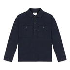 A dark navy long-sleeve polo shirt with two buttoned chest pockets, displayed flat against a solid white background. Circolo 1901 Sweatshirts available at Sakks Menswear in Southampton.