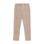 A pair of beige pinstriped wool trousers with a subtle tweed texture, shown flat against a solid white background. Circolo 1901 Trousers available at Sakks Menswear in Southampton.