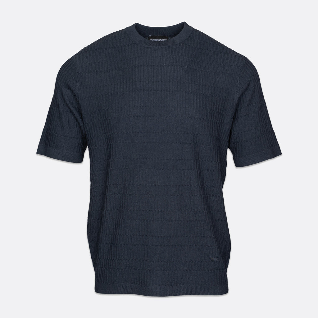 Virgin Wool Sweater With Textured Knit - Fancy Stitch Navy