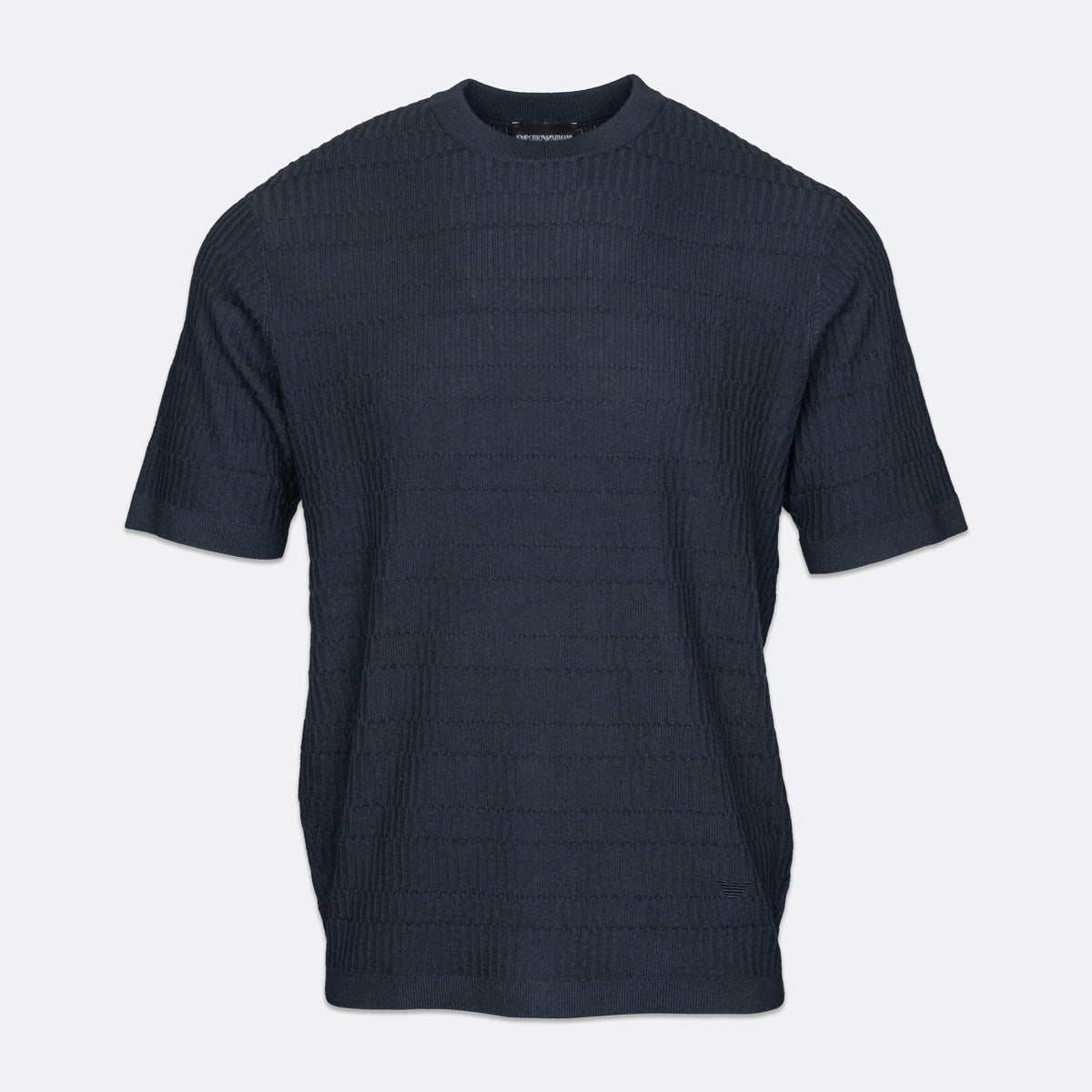 Virgin Wool Sweater With Textured Knit - Fancy Stitch Navy