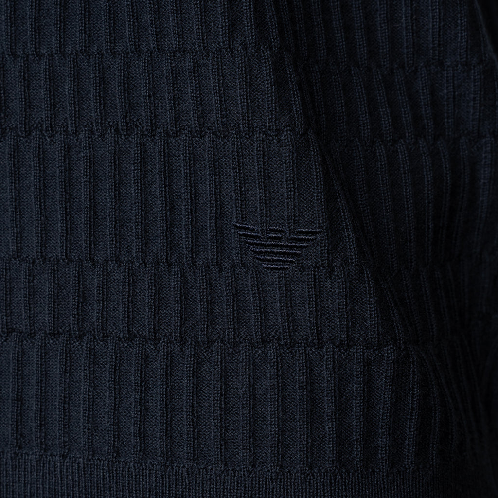 Virgin Wool Sweater With Textured Knit - Fancy Stitch Navy
