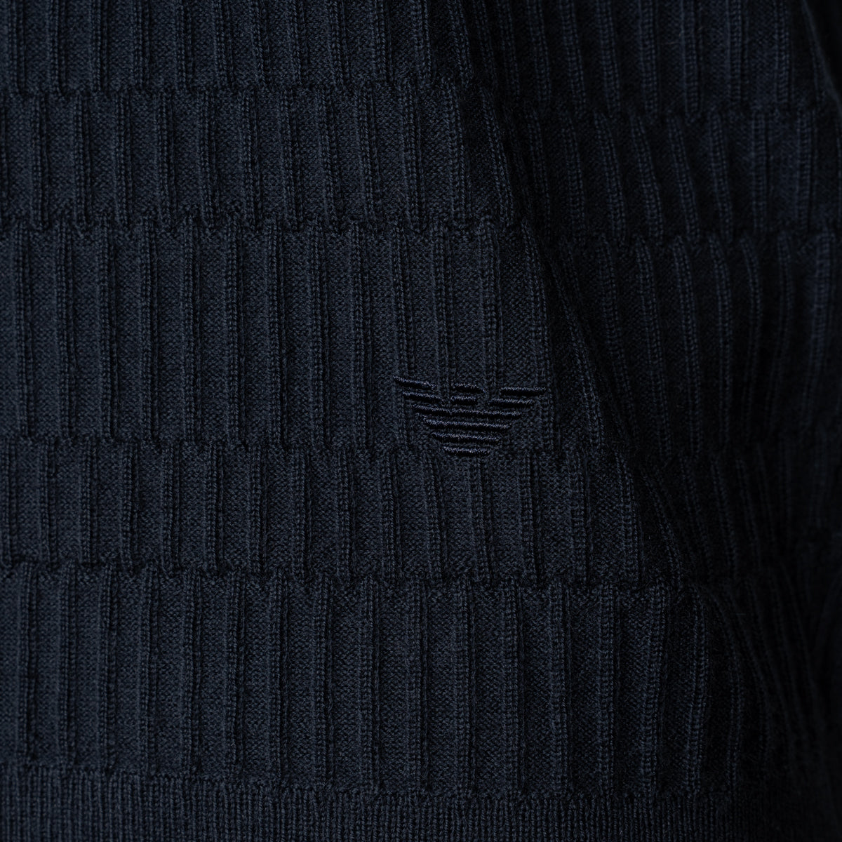 Virgin Wool Sweater With Textured Knit - Fancy Stitch Navy