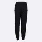 Black sweatpants shown from the back, featuring an elastic waistband and ribbed ankle cuffs, displayed on a light gray background. Emporio Armani Joggers available at Sakks Menswear in Southampton.