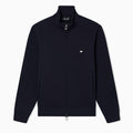 A dark navy blue zip-up jacket with a stand collar, featuring the embroidered Emporio Armani eagle logo on the left chest, displayed on a clean white background. Emporio Armani Sweatshirt available at Sakks Menswear in Southampton.