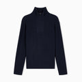 Ribbed Virgin Wool Half-Zip Sweater - Navy Blue