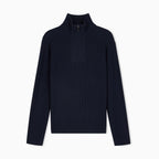 Ribbed Virgin Wool Half-Zip Sweater - Navy Blue
