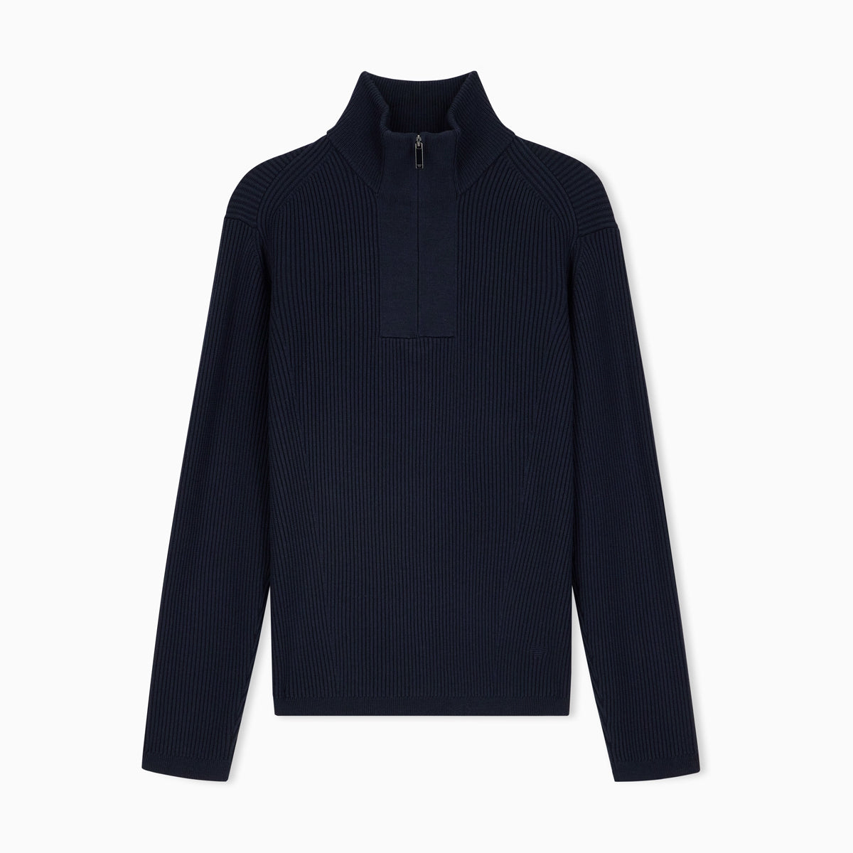 Ribbed Virgin Wool Half-Zip Sweater - Navy Blue