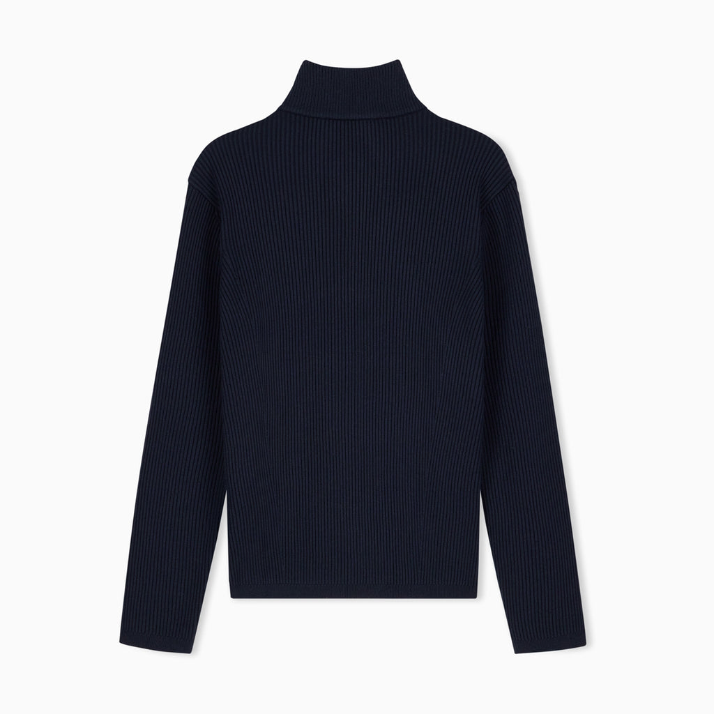 Ribbed Virgin Wool Half-Zip Sweater - Navy Blue