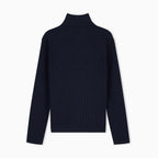Ribbed Virgin Wool Half-Zip Sweater - Navy Blue