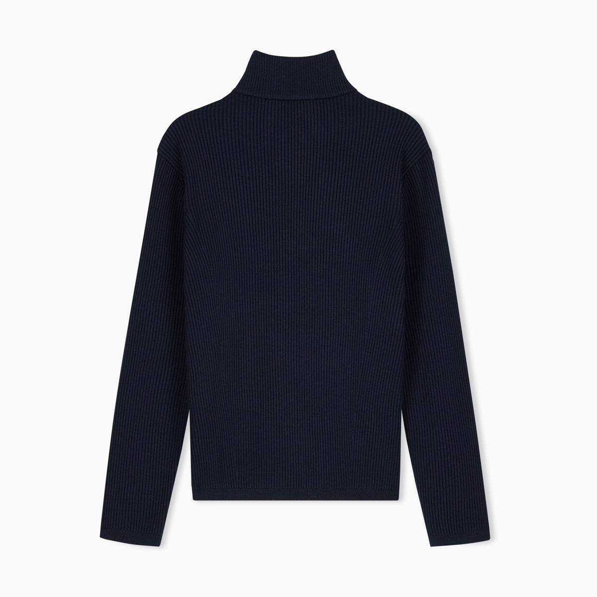 Ribbed Virgin Wool Half-Zip Sweater - Navy Blue