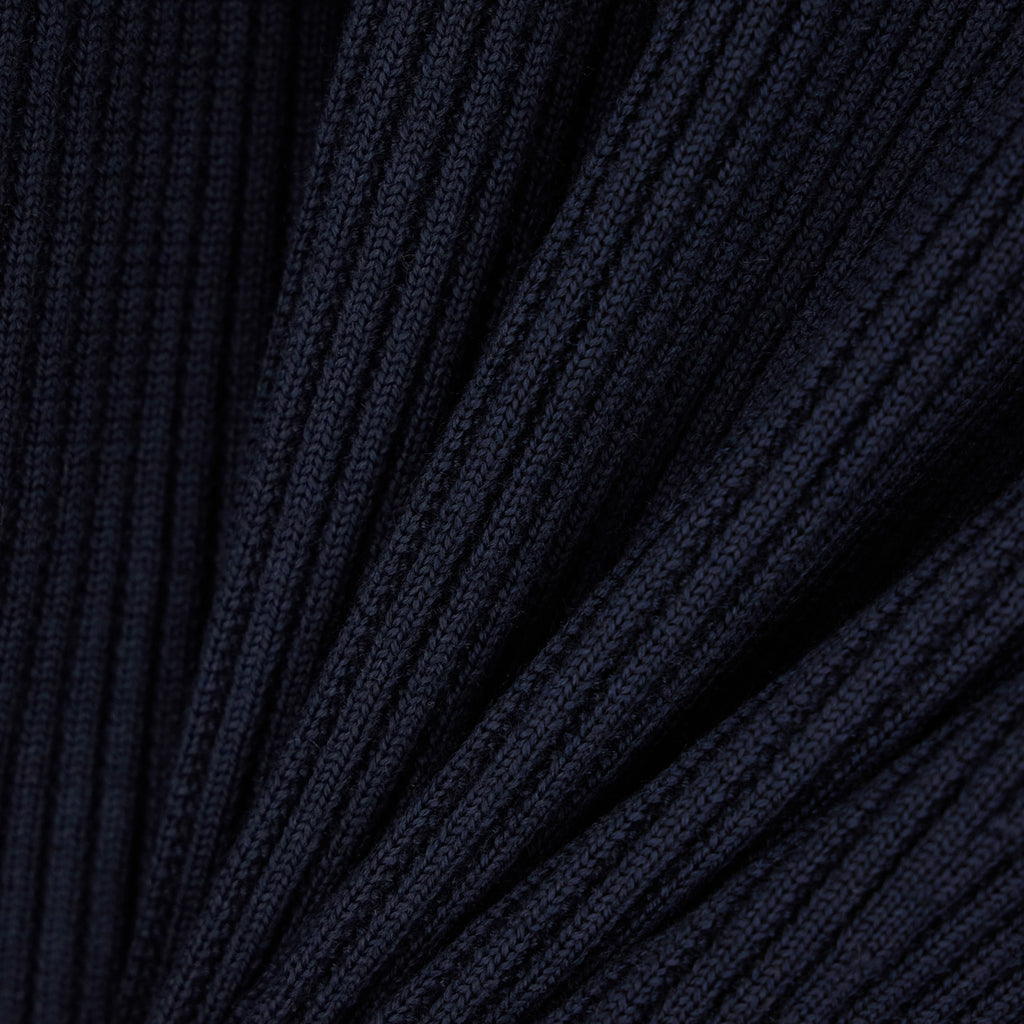 Ribbed Virgin Wool Half-Zip Sweater - Navy Blue