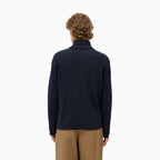 Ribbed Virgin Wool Half-Zip Sweater - Navy Blue