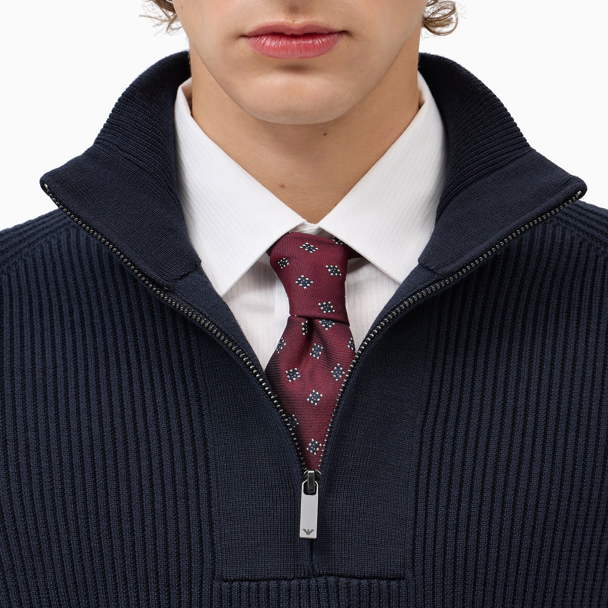 Ribbed Virgin Wool Half-Zip Sweater - Navy Blue
