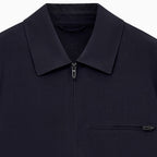 Navy Blue jacket with a collar and button details on a white background.  Emporio Armani Jacket available at Sakks Menswear in Southampton.