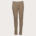 A pair of slim-fit chino pants in a warm khaki brown colour, shown flat against a light beige background. Jacob Cohen Jeans available at Sakks Menswear in Southampton.