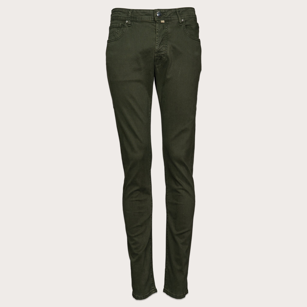 Bard Regular-slim 5 Pocket Cotton and Lyocell Stretch Twill Pants - Algae Green
