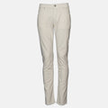 A pair of slim-fit, straight-leg jeans in a light cream or off-white color, displayed on a clean, light gray background. Jacob Cohen Jeans available at Sakks Menswear in Southampton.