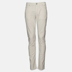 A pair of slim-fit, straight-leg jeans in a light cream or off-white color, displayed on a clean, light gray background. Jacob Cohen Jeans available at Sakks Menswear in Southampton.