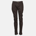 A pair of slim-fit dark brown pants shown on a ghost mannequin against a light gray background. Jacob Cohen Trousers available at Sakks Menswear in Southampton.