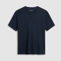 A dark navy blue short-sleeve crewneck t-shirt by Oliver Sweeney, displayed flat against a light gray background. Oliver Sweeney T-Shirts available at Sakks Menswear in Southampton.