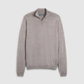 A light gray half-zip knit sweater with a mock neck collar, displayed flat against a solid beige background. Oliver Sweeney Sweater available at Sakks Menswear in Southampton.
