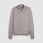A light gray half-zip knit sweater with a mock neck collar, displayed flat against a solid beige background. Oliver Sweeney Sweater available at Sakks Menswear in Southampton.
