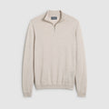 A light beige half-zip knit sweater with a mock neck collar, displayed flat against a light gray background. Oliver Sweeney knitwear available at Sakks Menswear in Southampton.