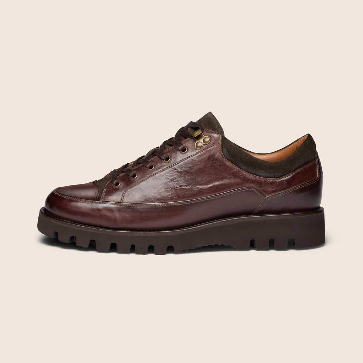Brown HIker Boots displayed sideways in front of a light grey background. Oliver Sweeney Boots available at Sakks Menswear in Southampton.