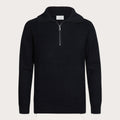 A dark navy ribbed knit quarter-zip sweater with a stand collar, displayed on a clean, light off-white background. Profuomo Knitwear available at Sakks Menswear in Southampton.