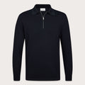 A dark navy long-sleeve quarter-zip polo sweater displayed on a clean, light beige background. Profuomo Polos available at Sakks Menswear in Southampton.