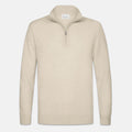 A light beige knit quarter-zip sweater with a stand-up collar and a silver zipper, shown against a plain light gray background. Profuomo knitwear available at Sakks Menswear in Southampton.