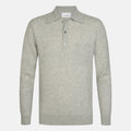 A light gray long-sleeve knit polo shirt with a three-button placket and a single chest pocket, shown on a clean white background. Profuomo Knitwear available at Sakks Menswear in Southampton.