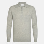 A light gray long-sleeve knit polo shirt with a three-button placket and a single chest pocket, shown on a clean white background. Profuomo Knitwear available at Sakks Menswear in Southampton.